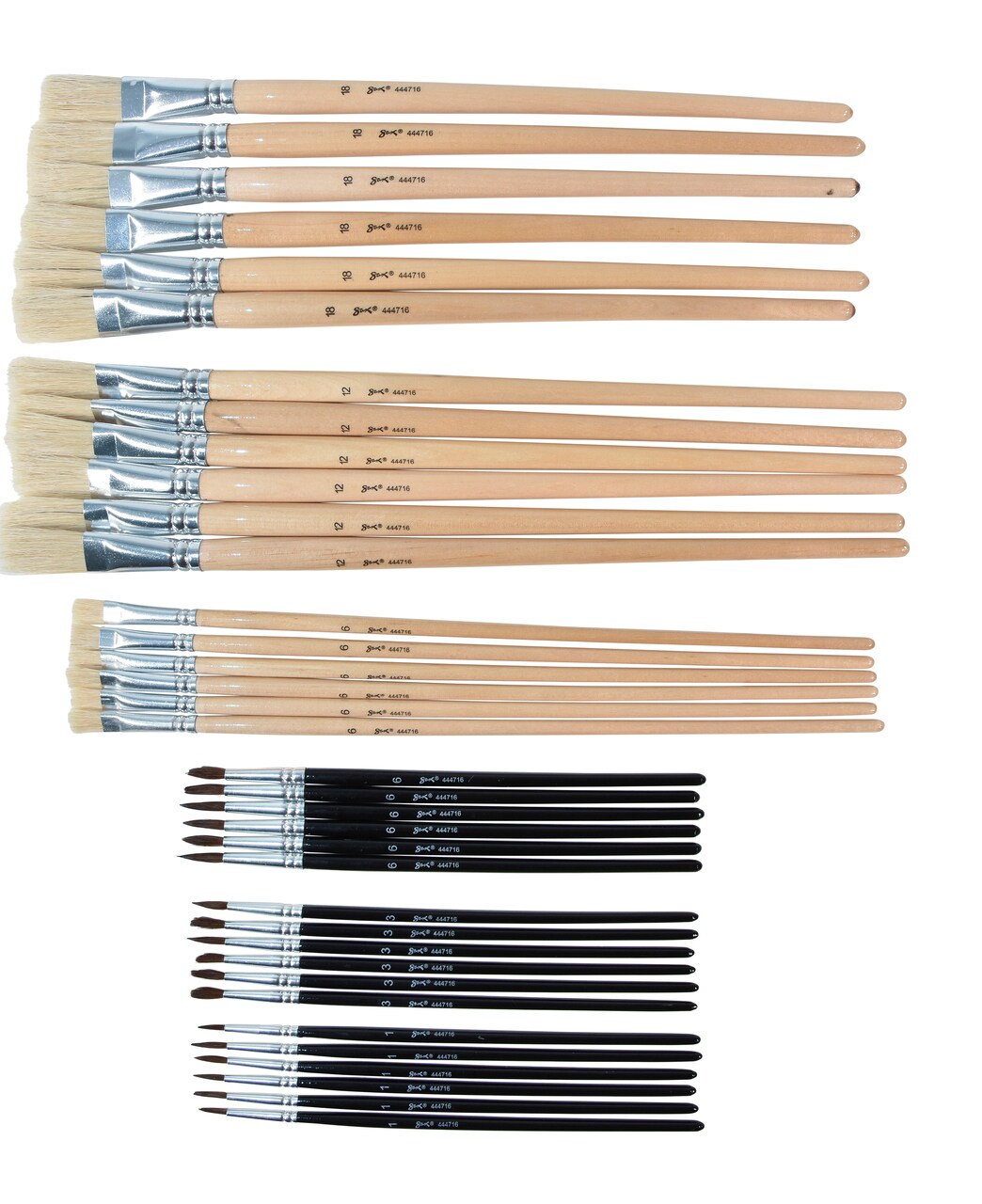 Sax Elementary School Trim Paint Brushes, Assorted Sizes, Pack of 36